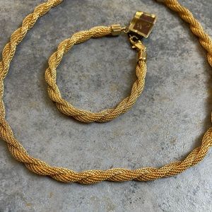 Vintage Gold Braided Chunky Chain Necklace Bracelet